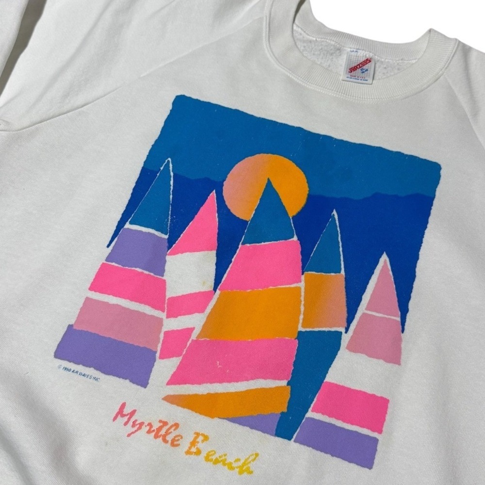 Vintage 90s Jerzees Myrtle Beach Sailboat Graphic Sweatshirt White Mens XL - Picture 3 of 8